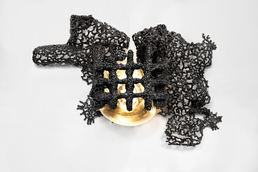 Wall Sconce with Dripped Bronze Grid
