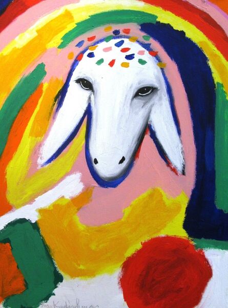 Menashe Kadishman, ‘Sheep Portrait with Rainbow’