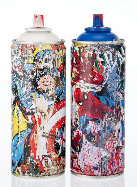 Mr. Brainwash, ‘Spider-Man (Blue) and Captain America (White) (two works)’, 2019