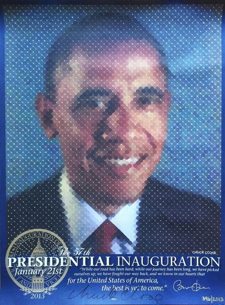 Chuck Close, ‘The Presidential Inauguration (uniquely hand signed by Chuck Close and plate signed by Barack Obama)’, 2013