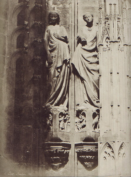 Jean-Louis-Henri Le Secq, ‘Strasbourg (Bas-Rhin), cathédrale Notre Dame: contrefort entre le portail central et le portait de droite, deux vierges folles’, 1851/1852c