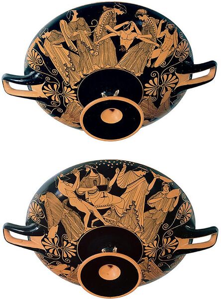 Douris, ‘Red-Figure Cup Showing the Death of Pentheus (exterior) and a Maenad (interior)’, ca. 480