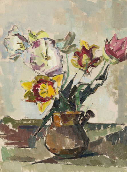 Herbert Barnett, ‘Still Life with Tulips in Brown Jug’, ca. 1960