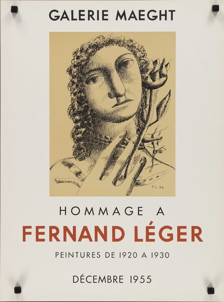 Fernand Léger, ‘HOMMAGE A FERNAND LEGER 19x25 French museum/art exhibition Jeune Fille a la Fleur!, (Magnets in the corners are for photography only and are not on the actual poster), FREE DOMESTIC SHIPPING ’, 1955