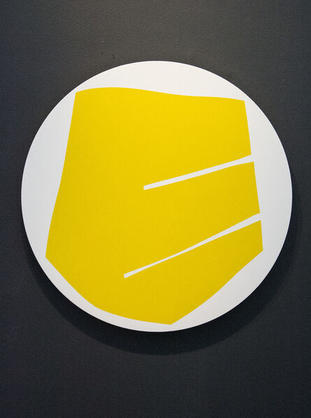 Aron Hill, ‘Round Yellow With 2 Lines - colourful, gold leaf edge, tondo acrylic on panel’, 2018