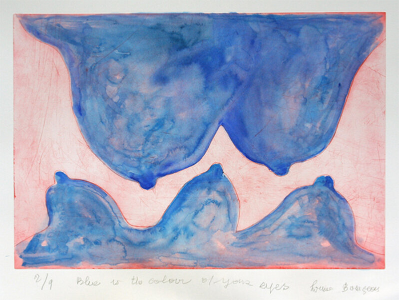 Louise Bourgeois, ‘Blue is the Color of your Eyes’, 2008, Drawing, Collage or other Work on Paper, Dry point with hand coloring in ink by the artist On cold pressed Lana Aquarelle 300 gsm paper, Carolina Nitsch Contemporary Art
