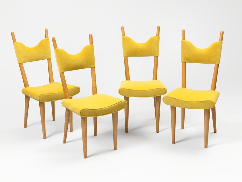 Jean Royère, ‘Set of 4 "baltique" chairs’, ca. 1950, Design/Decorative Art, Ash and velvet, Galerie Jacques Lacoste