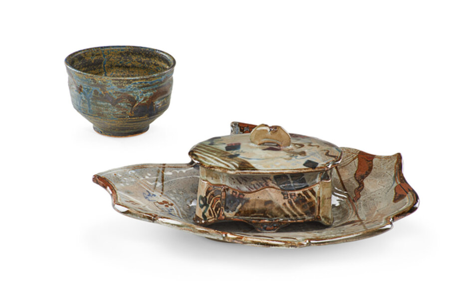 Lidded vessel and charger, tea bowl