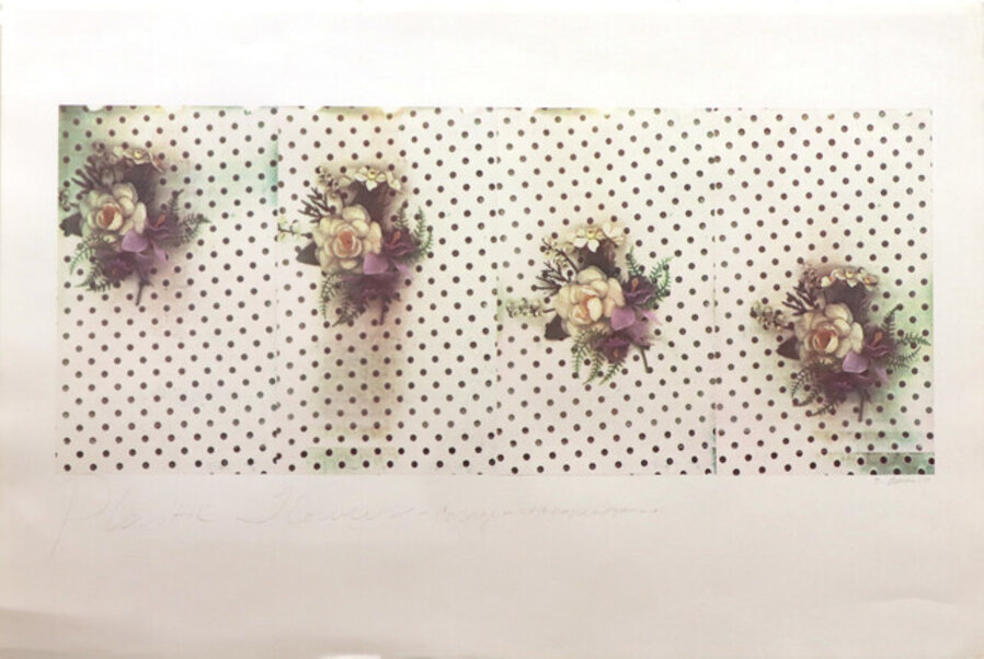 Plastic Flowers - Corsage in white and purple and green #4