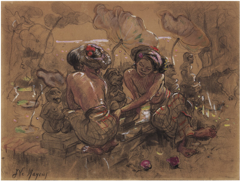 Adrien-Jean Le Mayeur de Merpres, ‘Two Maidens in Balinese Garden’, Painting, Pastel and charcoal on paper, 33 Auction