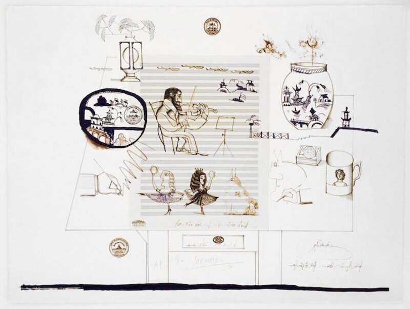 Saul Steinberg, ‘Music and China ’, 1970, Print, Lithograph and collage on paper, Adam Baumgold Gallery