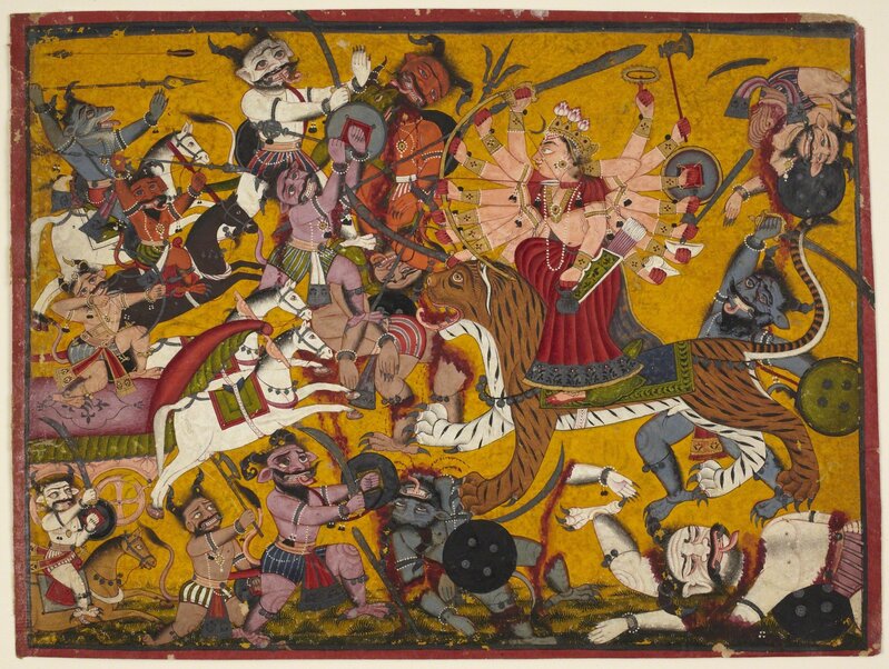 ‘The Goddess Durga Slaying Demons from the Devi Mahatmya’, 18th century, Drawing, Collage or other Work on Paper, Opaque watercolor on paper, Princeton University Art Museum