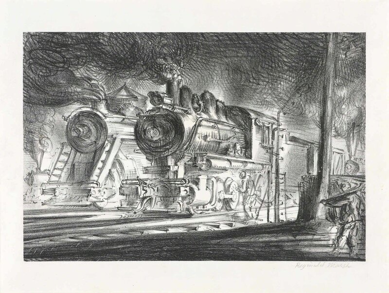 Reginald Marsh, ‘SWITCH ENGINES, ERIE YARDS JERSEY CITY, STONE 3 (S. 30)’, 1947, Print, Lithograph, Doyle