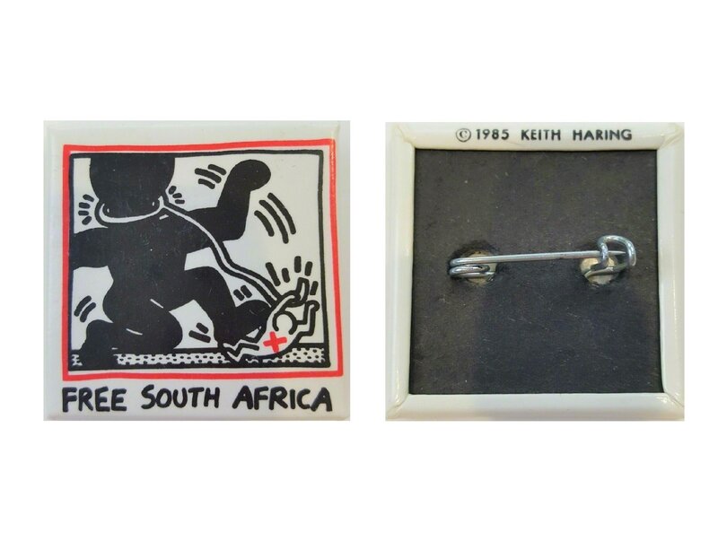 Keith Haring, ‘"FREE SOUTH AFRICA", 1985, Pin, New York Book Fair.’, 1985, Ephemera or Merchandise, Lithograph on paper, VINCE fine arts/ephemera