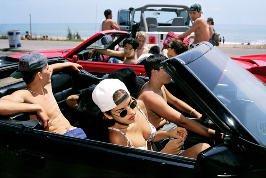 Mijanou, 18, who was voted Best Physique at Beverly Hills High School, skips class to go to the beach with friends on the annual Senior Beach Day, Santa Monica, California