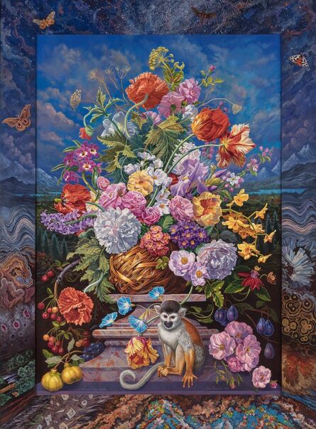 Ian Hornak, ‘Homage to Van Hysum (Baroque Flower Piece with Minerals, A Monkey, and the Milky Way)’, 1989