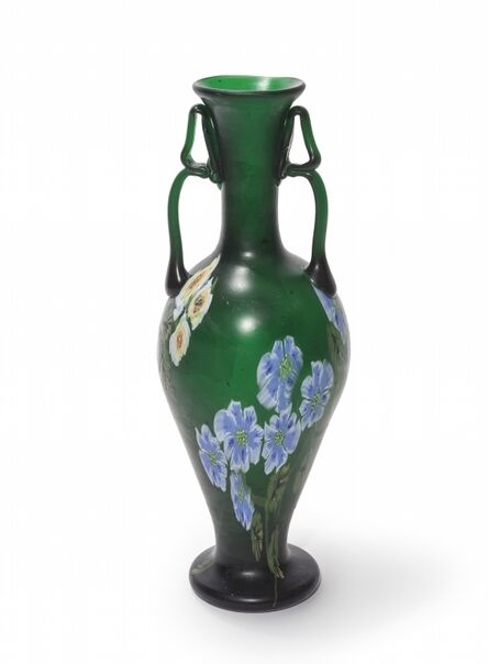 Fratelli Toso, ‘A whitened vase in green glass paste with floral murrine application’