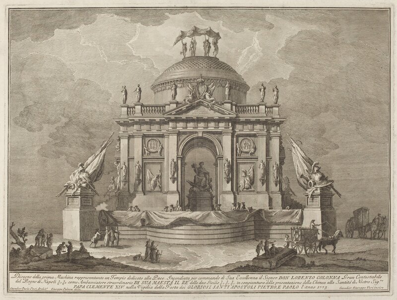 Giuseppe Vasi after Giuseppe Palazzi (designer) and Paolo Posi (architect), ‘A Temple Dedicated to Peace, for the "Chinea" Festival’, 1773, Print, Etching on laid paper, National Gallery of Art, Washington, D.C.