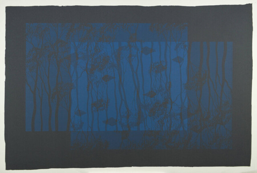 Blue Reflection with Frogs Heads (Charcoal)