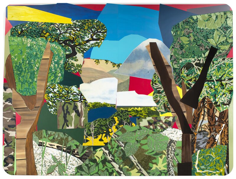 Mickalene Thomas, ‘Landscape with Camouflage’, 2012, Mixed Media, Rhinestones, acrylic, oil and enamel on wood panel, Newark Museum