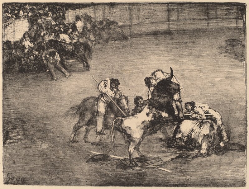 Francisco de Goya, ‘Picador Caught by a Bull’, 1825, Print, Lithograph on wove paper [edition impression printed by gaulon in bordeaux in 1825], National Gallery of Art, Washington, D.C.