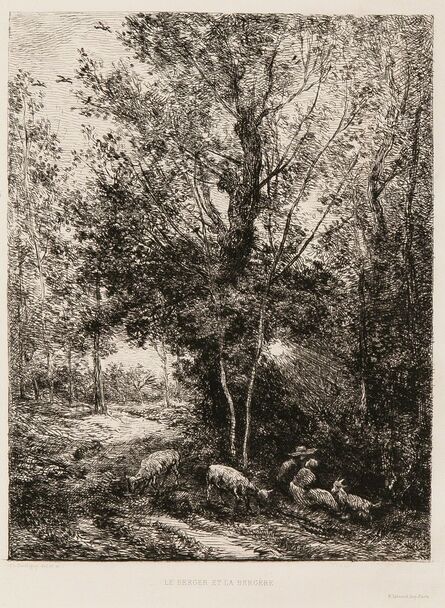 Charles François Daubigny, ‘Two Landscapes: Le ruisseau dans la clairière, Le Berger et la Bergère’