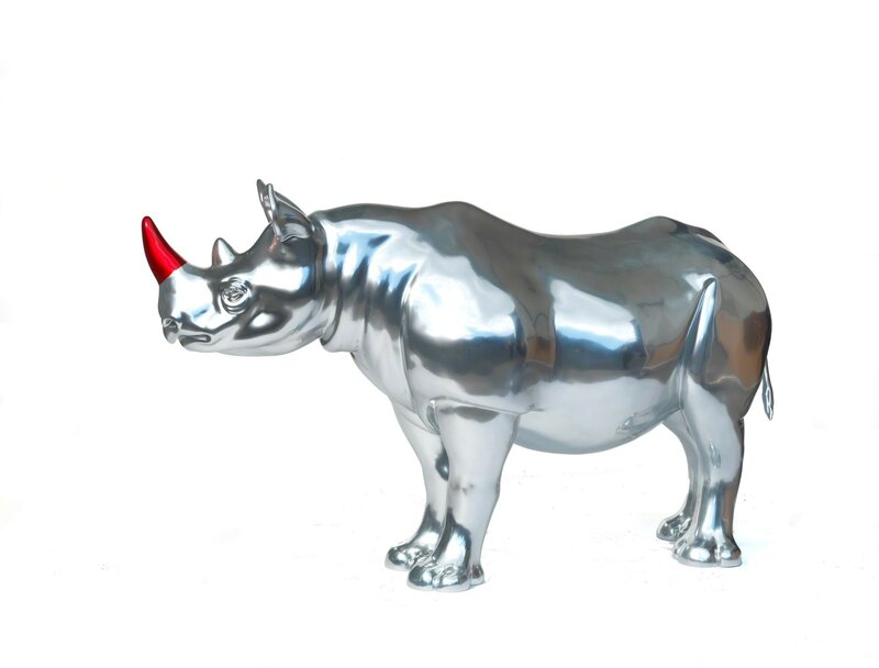 Gerry McGovern, ‘Moreton’, 2018, Sculpture, Rhino: fibreglass rhino (fire retardant) with internal armature Finish: Main body is painted in Mercury Chrome silver ground coat and the horn in Vermilion Red. Finished in gloss top coat., Tusk Benefit Auction
