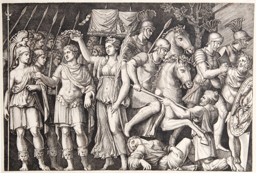 Trajan entre la ville de Rome et la Victoire