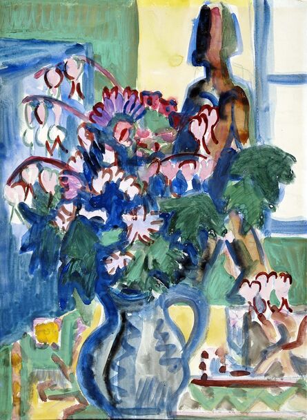 Ernst Ludwig Kirchner, ‘Blumenstrauss mit Plastik vor Fenster ’, 1925