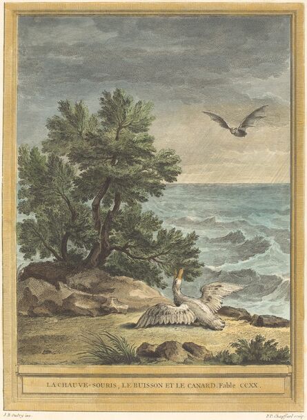 Pierre-Philippe Choffard after Jean-Baptiste Oudry, ‘La chauve-souris, le buisson et le canard (The Bat, the Bush, and the Duck)’, published 1759
