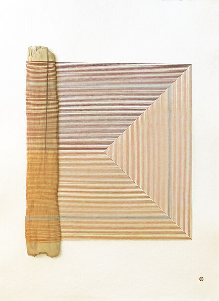 Natalie Ciccoricco, ‘Drifting #1 - Textile & Driftwood Work on Paper (Beige + Blue)’, 2021