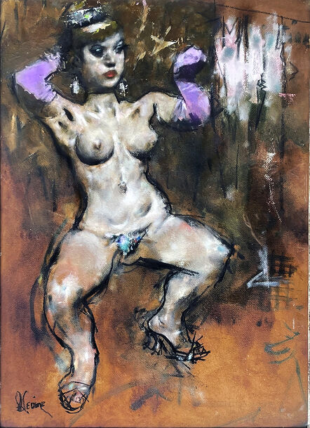 Jack Levine, ‘Nude Dancer Burlesque Stripper with Purple Gloves  - The Bump - ’, 1979