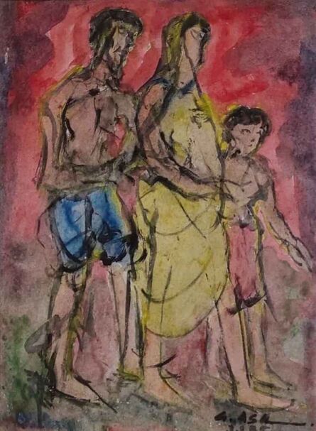 Gobardhan Ash, ‘Family, Gouache on Paper by Modern Indian Artist "In Stock"’, 1985-1992