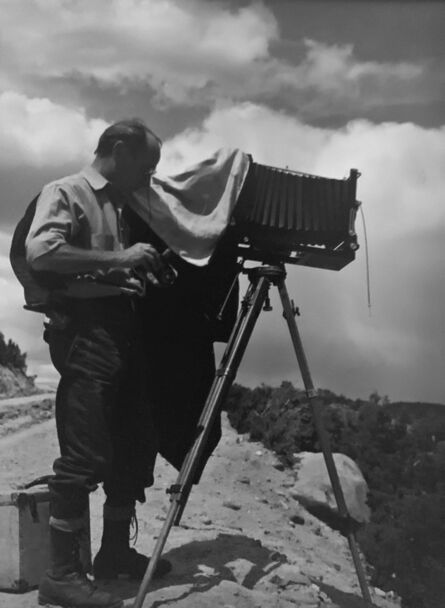 Ernest Knee, ‘Edward Weston at Galisteo Falls (Lamy), NM’, 1941
