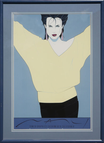Patrick Nagel, ‘Commemorative #8 “Yellow Sweater” Pastel Blue & Yellow Modern Fashion Serigraph’, 1986