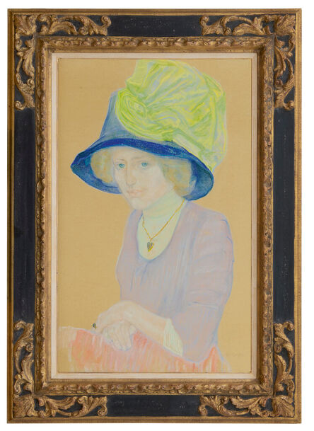 Leo Gestel, ‘A lady with blue hat and green bow’, ca. 1909