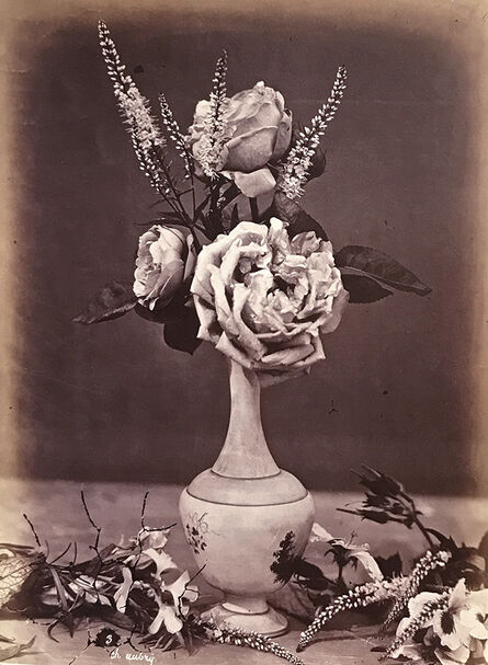 Charles Aubry, ‘Still Life of Rose and Other Flowers in a Narrow Neck Vase’, 1864c/1864c
