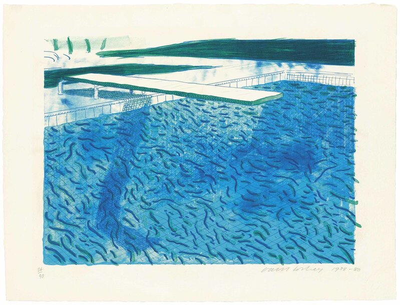 David Hockney, ‘Lithograph of water made of thick and thin lines, a green wash, a light blue wash, and a dark blue wash’, 1978-80, Print, Lithograph in colours on TGL handmade paper, Christie's