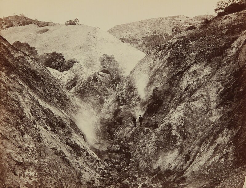 Carleton E. Watkins, ‘Devils Canyon, Geysers, Looking Up’, ca. 1868-1870, Photography, Mammoth-plate albumen print, mounted, Phillips