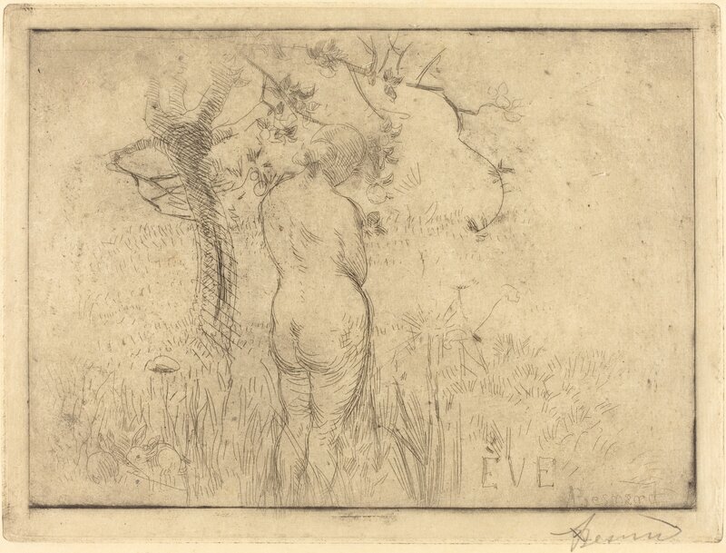 Albert Besnard, ‘Eve before the Apple Tree (Eve de dos devant le pommier)’, 1892, Print, Etching in black on thin cream laid paper, National Gallery of Art, Washington, D.C.