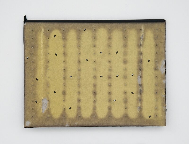Rey Akdogan, ‘clip on (f)’, 2013, Mixed Media, Display board, velvet display fabric, padding, pins, acrylic letter spacers, Miguel Abreu Gallery