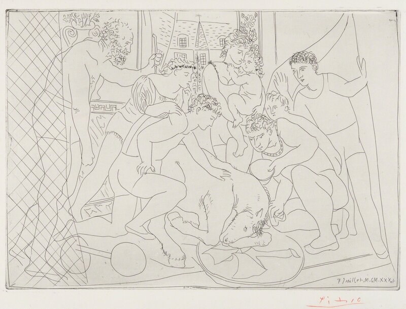 Pablo Picasso, ‘Dying Horse Surrounded by a Family of Acrobats’, 1931, Print, Christopher-Clark Fine Art