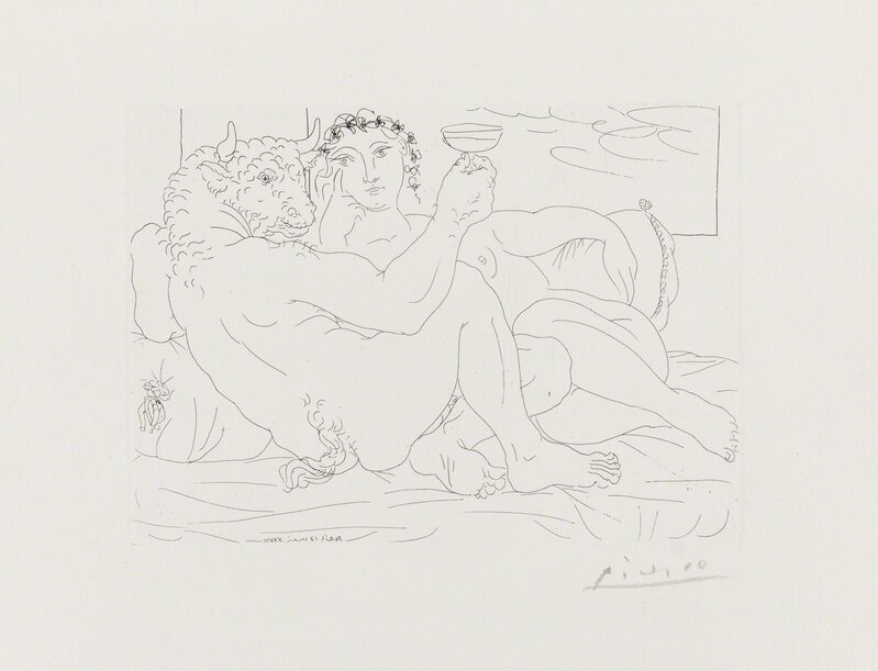 Pablo Picasso, ‘The Minotaur at Rest:  Champagne and Lover’, 1933, Print, Etching, Christopher-Clark Fine Art