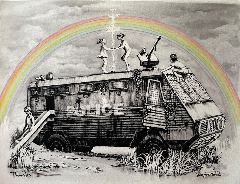 Banksy, ‘Police Riot Van (Dismaland Gift Print)’, 2015, Print, Hand embellished digital print in colours, Tate Ward Auctions