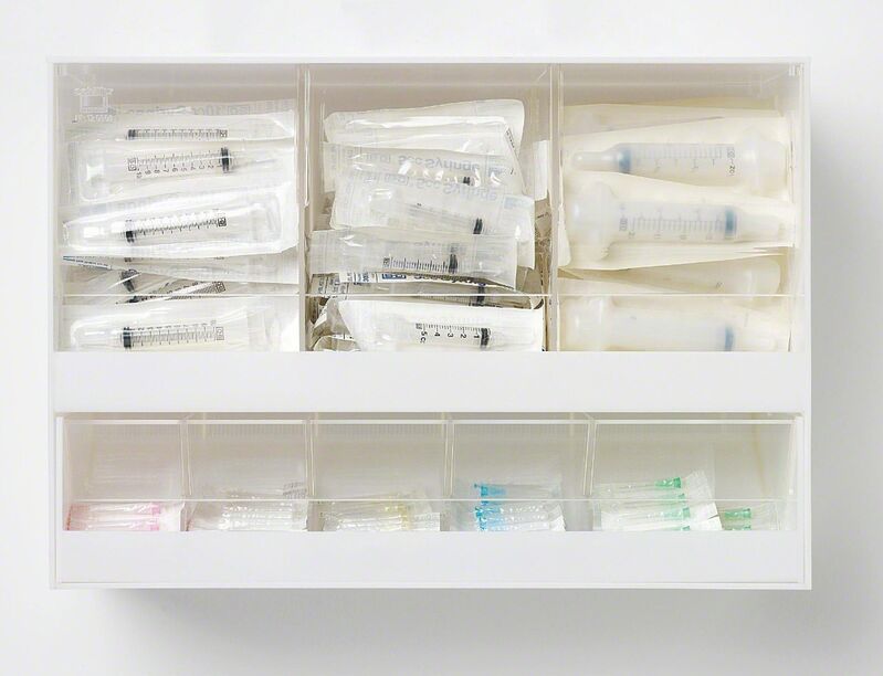 Damien Hirst, ‘Love Will Tear Us Apart’, 1995, Sculpture, Plexiglas, sintra cabinet, surgical syringes and needles, CLAMP