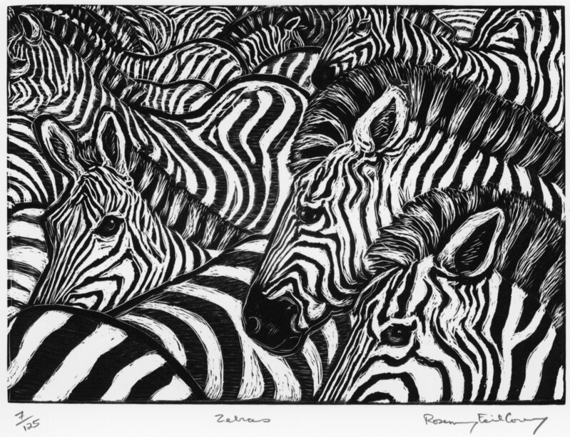 Rosemary Feit Covey, ‘Zebras’, 2003, Print, Wood engraving on paper, Morton Fine Art