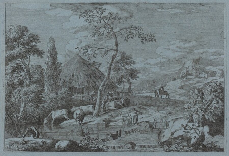 Cattle and Figures at a Farmyard Stream