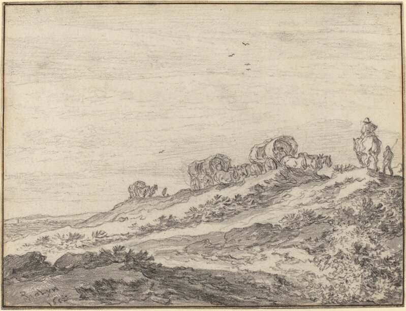Pieter Molijn, ‘Travellers along the Crest of a Hill’, 1652, Drawing, Collage or other Work on Paper, Black chalk with gray wash on laid paper, National Gallery of Art, Washington, D.C.