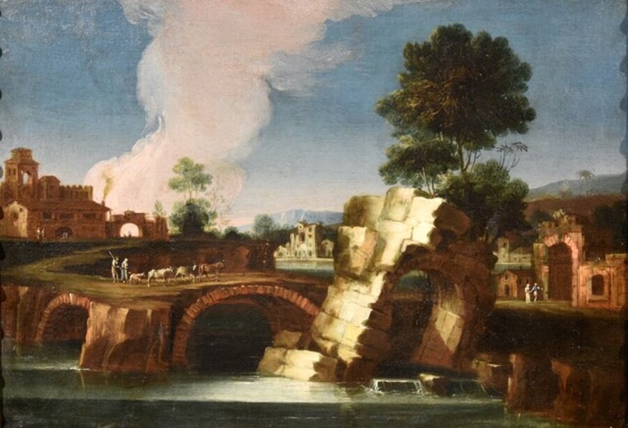 River Landscape Anesi 18th Century Paint Oil on canvas Old master Roman school