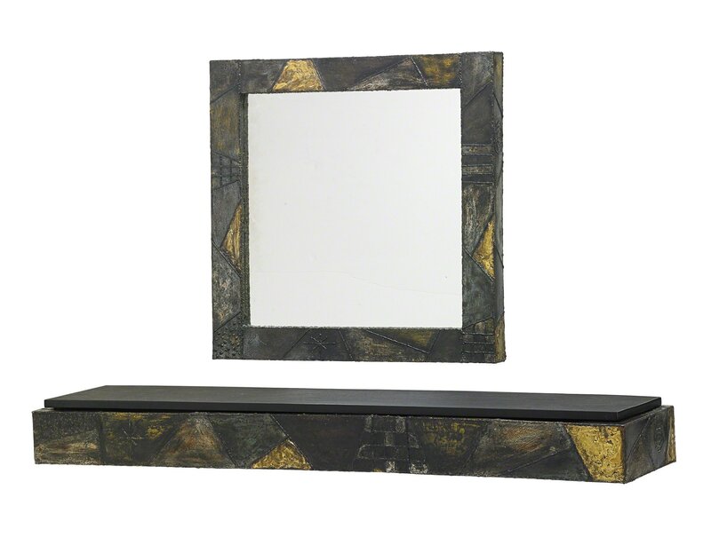 Paul Evans (1931-1987), ‘Mirror and console’, 1968, Design/Decorative Art, Welded, polychromed and bronzed steel, slate, mirrored glass, USA, Rago/Wright/LAMA/Toomey & Co.